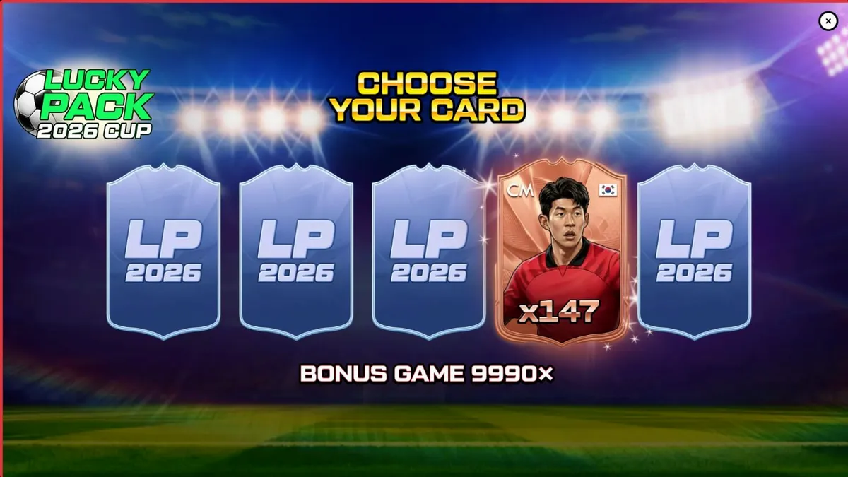 Interface do slot Lucky Pack 2026 Cup com temática de futebol